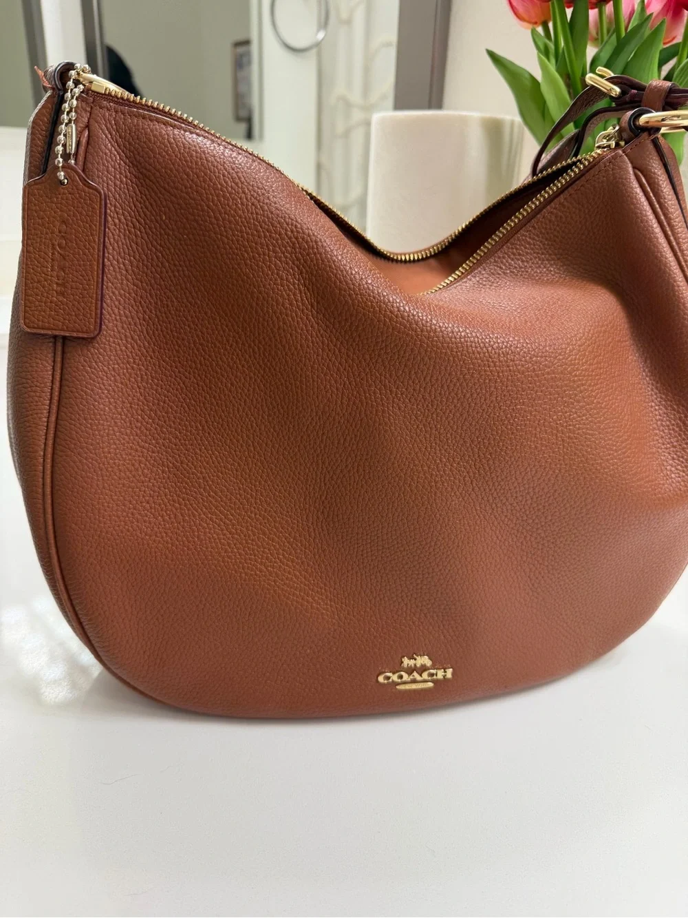 Coach Saddle Brown Pebbled Leather Hobo with Gold Hardware